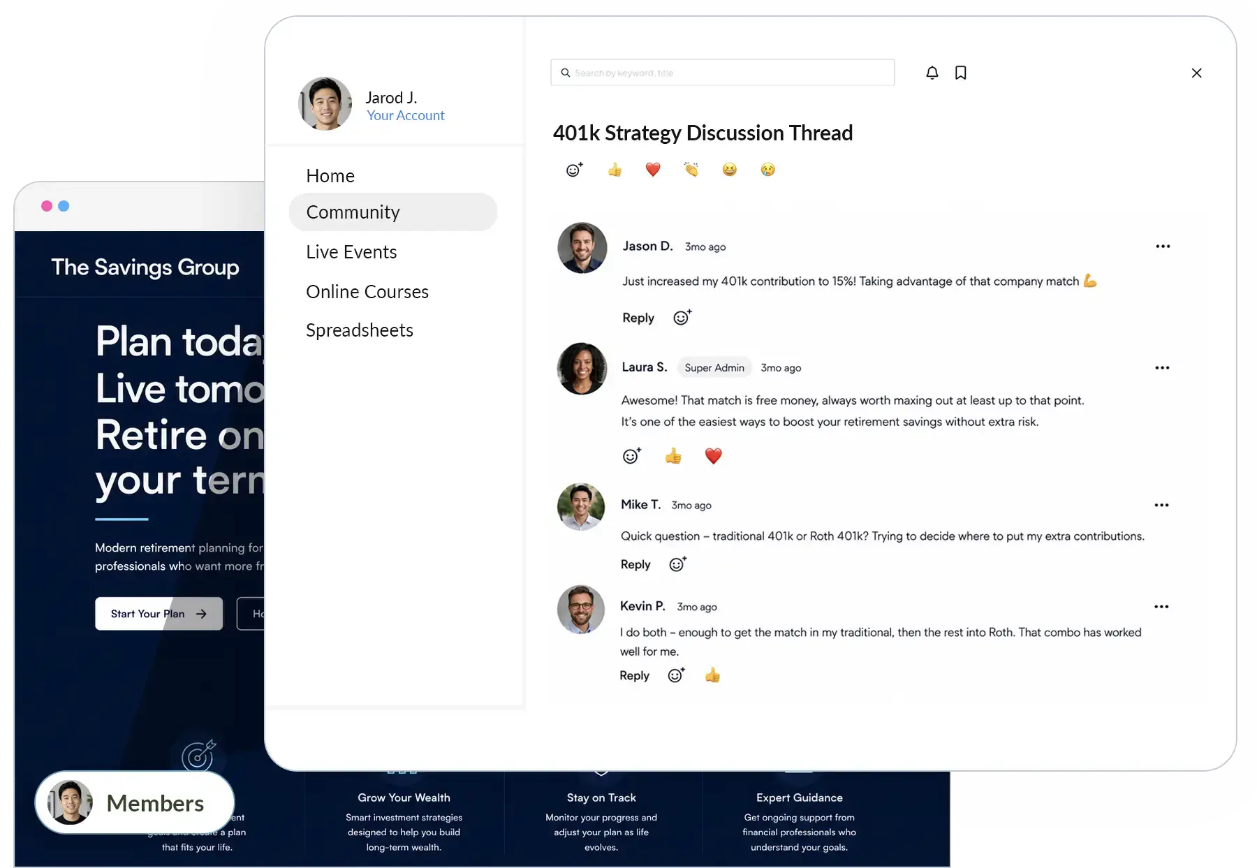 A members-only discussion thread on a creator's own website, after switching from MembershipWorks to MemberSpace