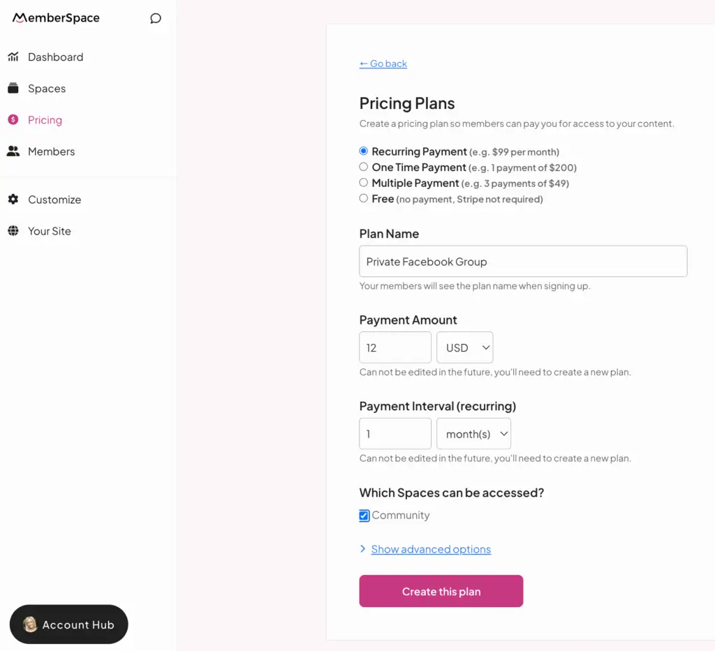 setting a price for private facebook group