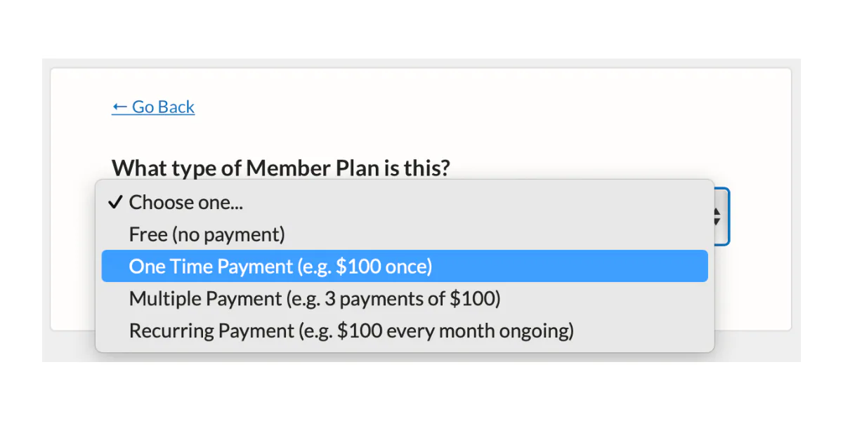 Select One Time Payment
