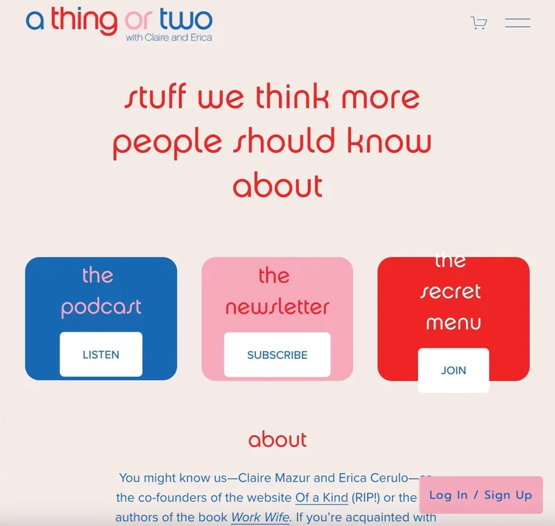 A Thing or Two, a paid newsletter and members-only website built with MemberSpace