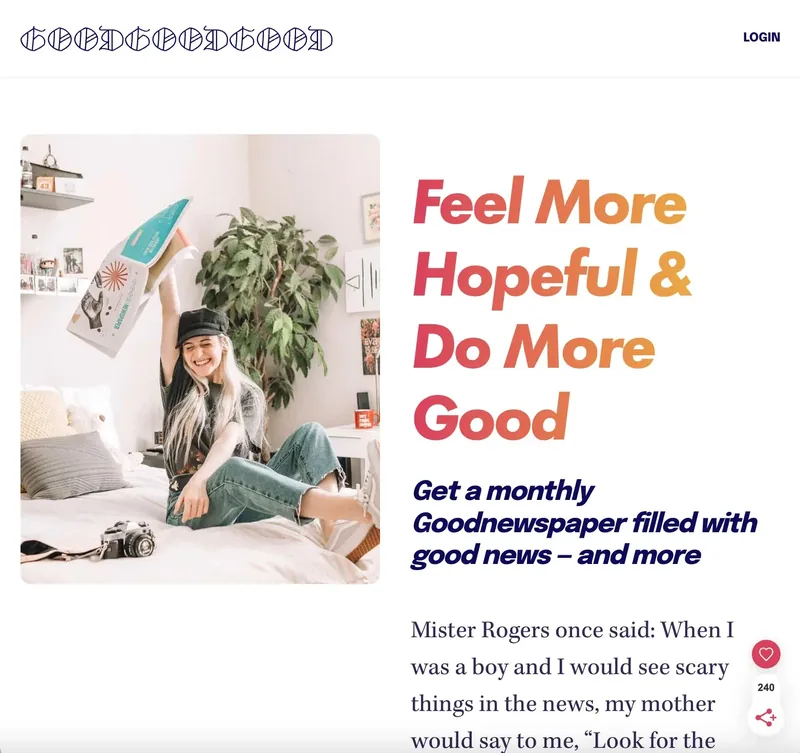 Good Good Good, a paid newsletter and members-only website built with MemberSpace