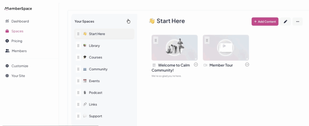 adding spaces to squarespace membership site
