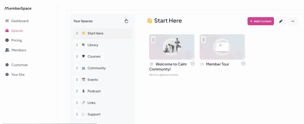 adding spaces to squarespace membership site