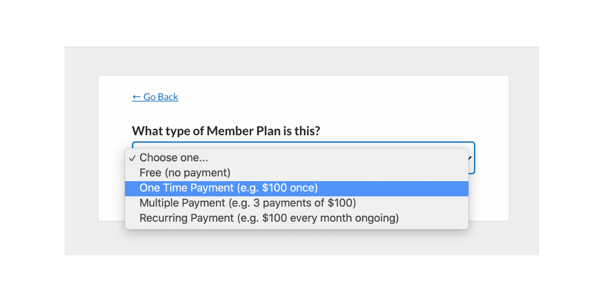 MemberSpace add One-Time payment plan