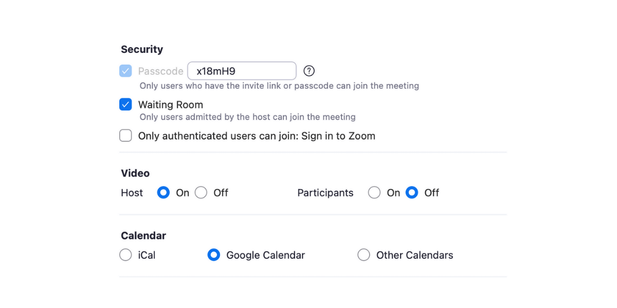 Zoom Meetings Security Options