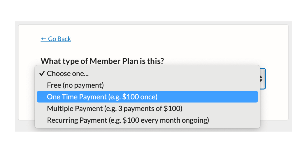 Select One Time Payment