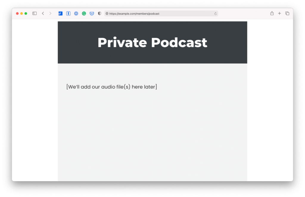 Private podcast Page
