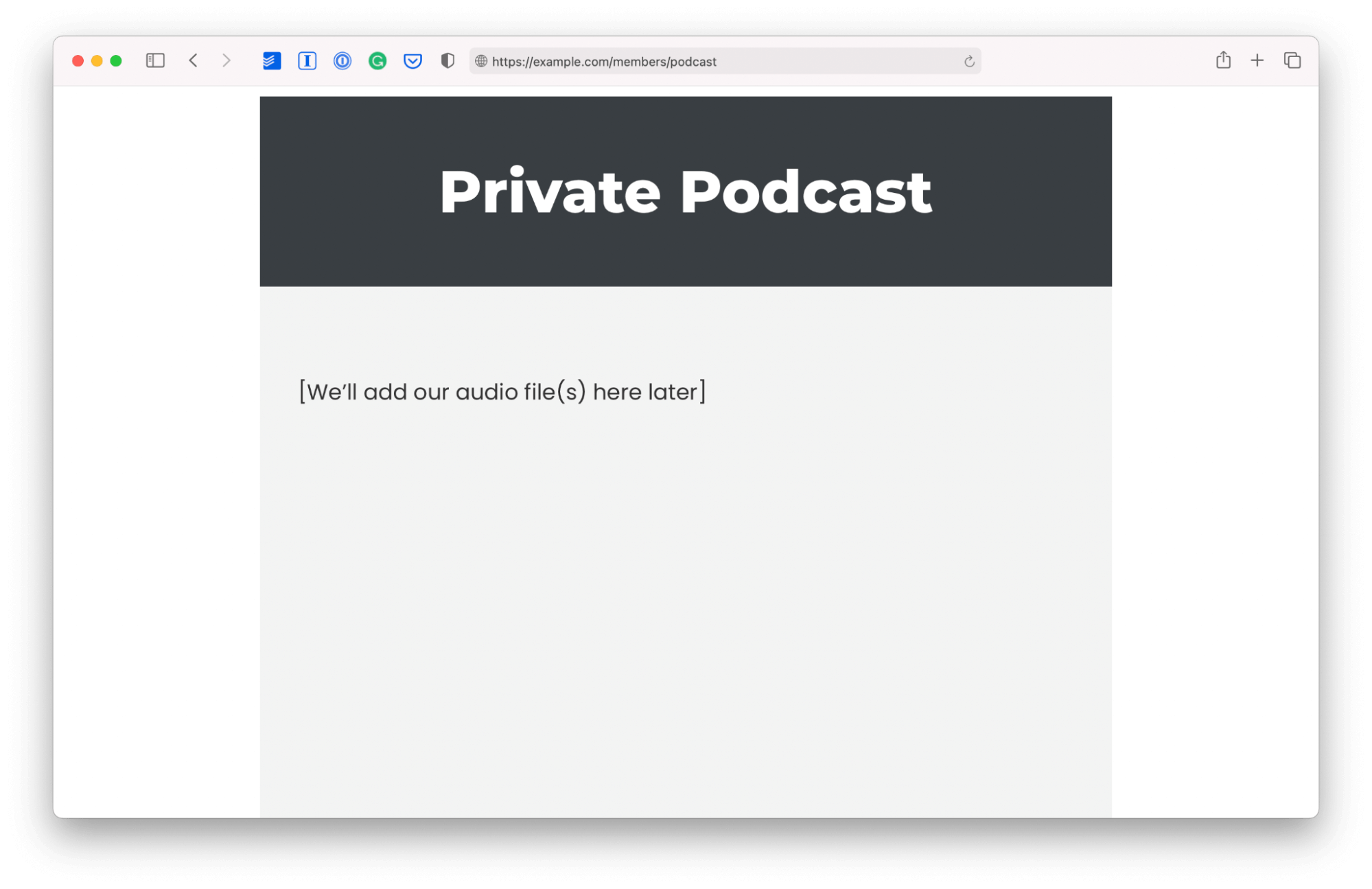 example private podcast landing page