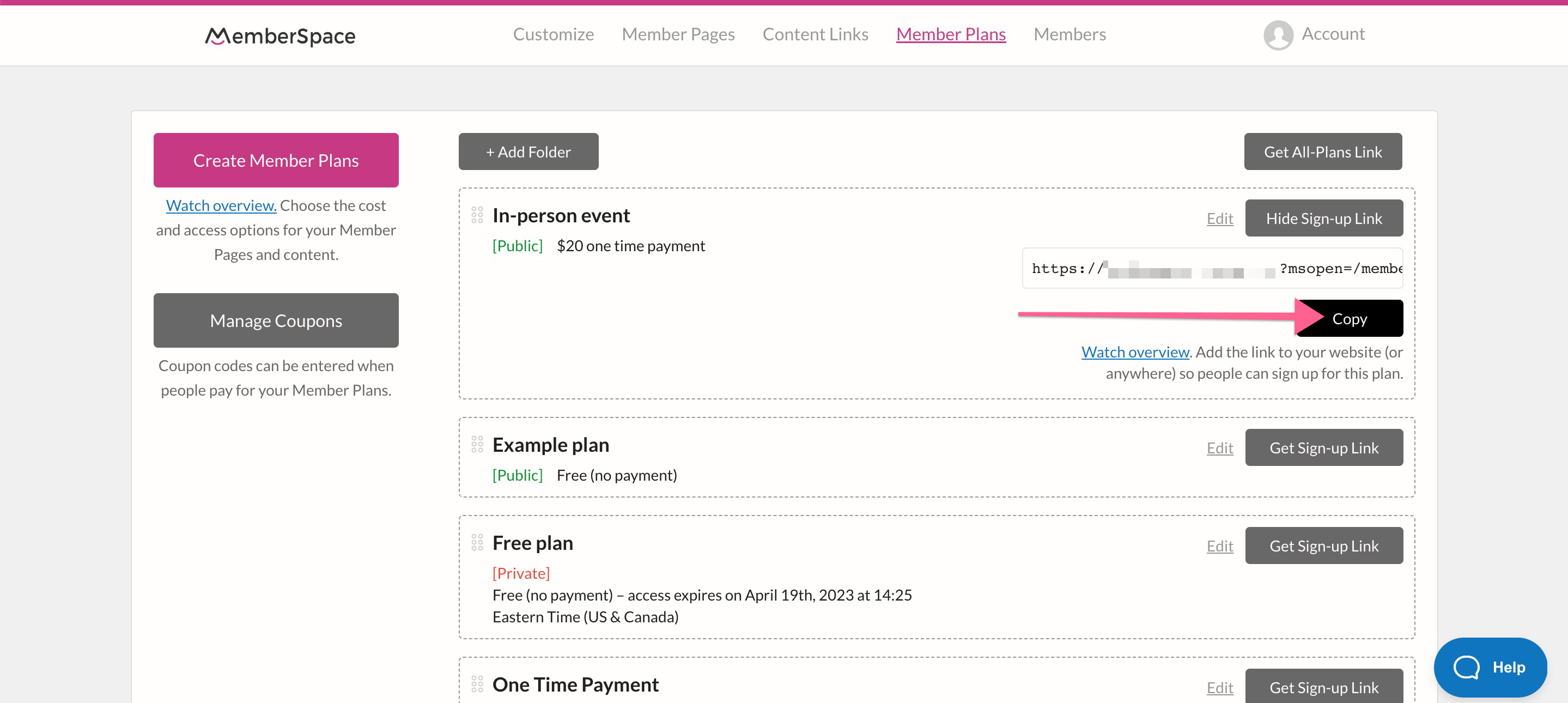 Copy the in-person event signup link