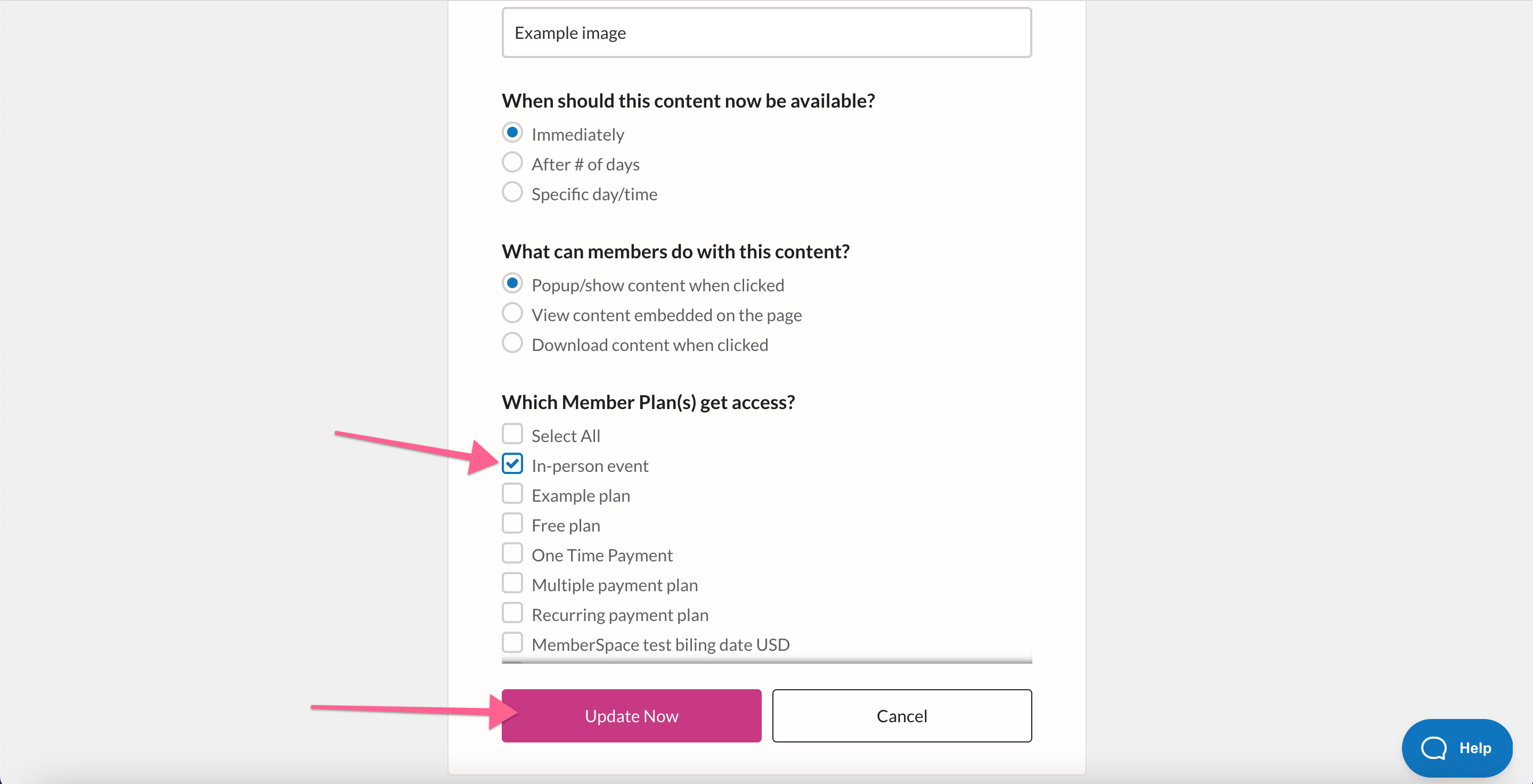 Select the in-person event to grant access to protected event files