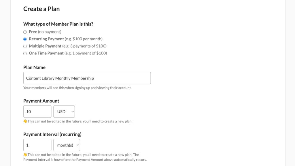 customize a recurring payment plan for member