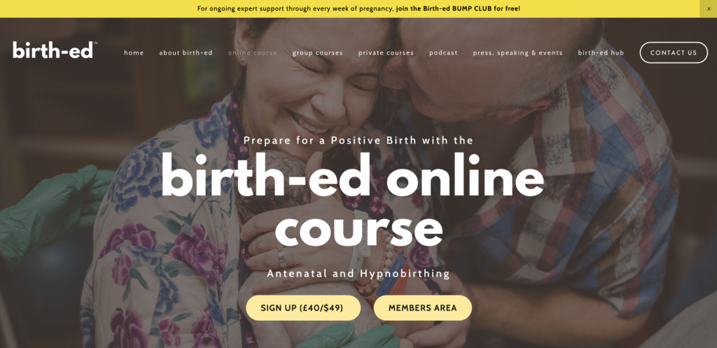 Birth-ed monetizing website with online course