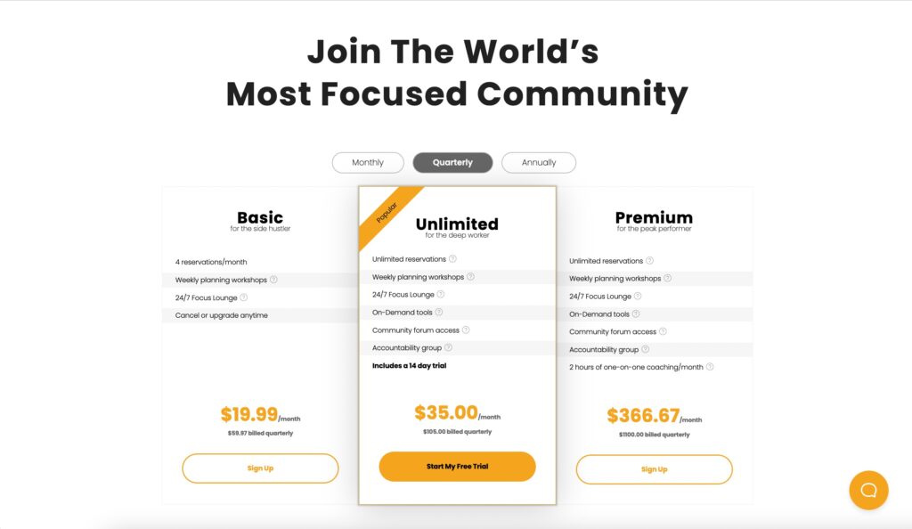 Caveday pricing page with multiple membership tiers