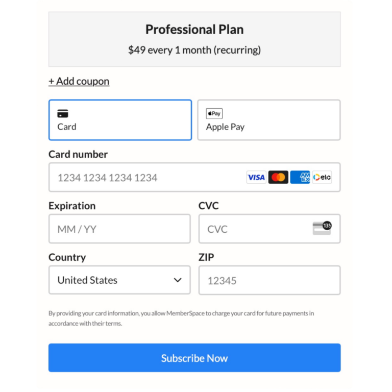 Squarespace newsletter payment form