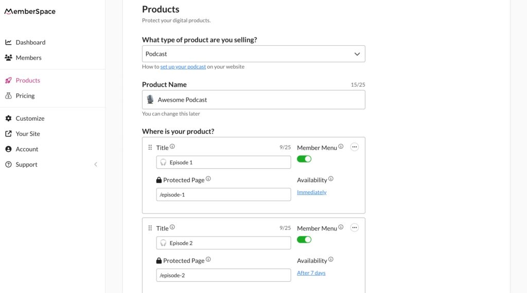 Adjust the settings for when customers are able to access your digital product