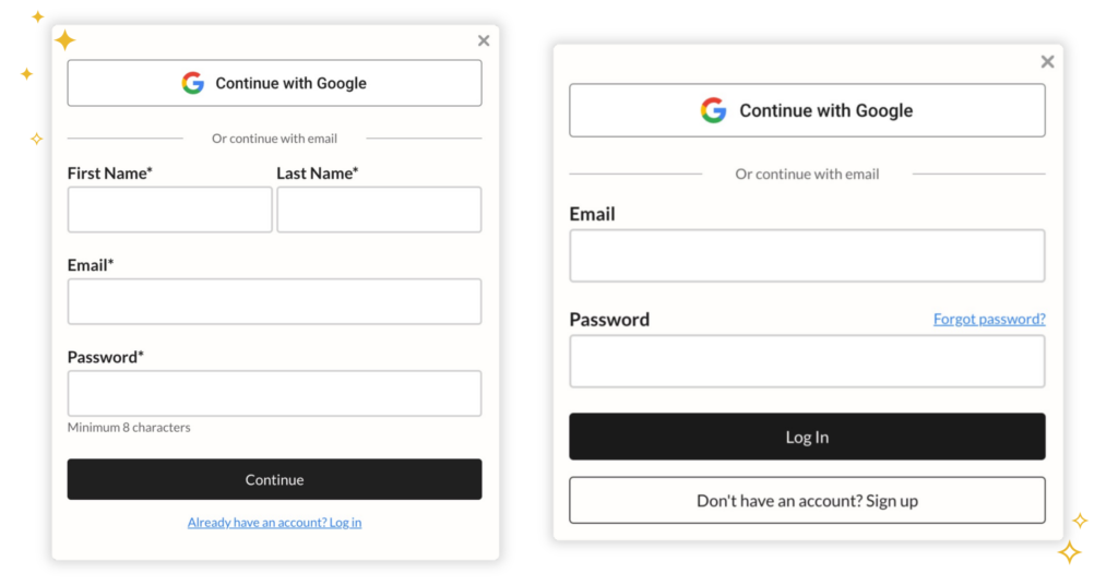 Improvements to the signup and login forms