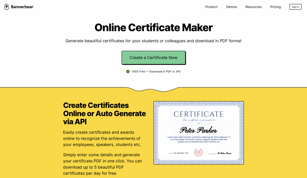 Bannerbear certificate generator