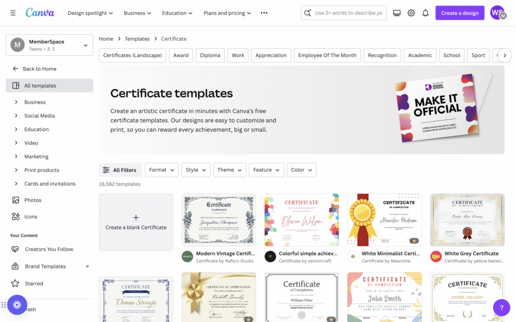 Canva certificate generator