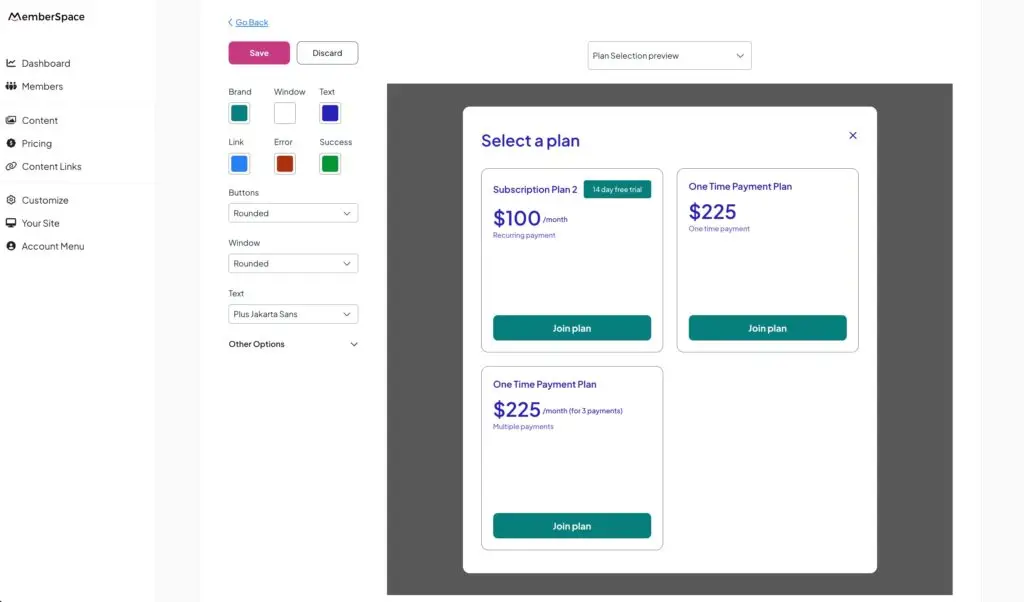 customize branding of plan selection window