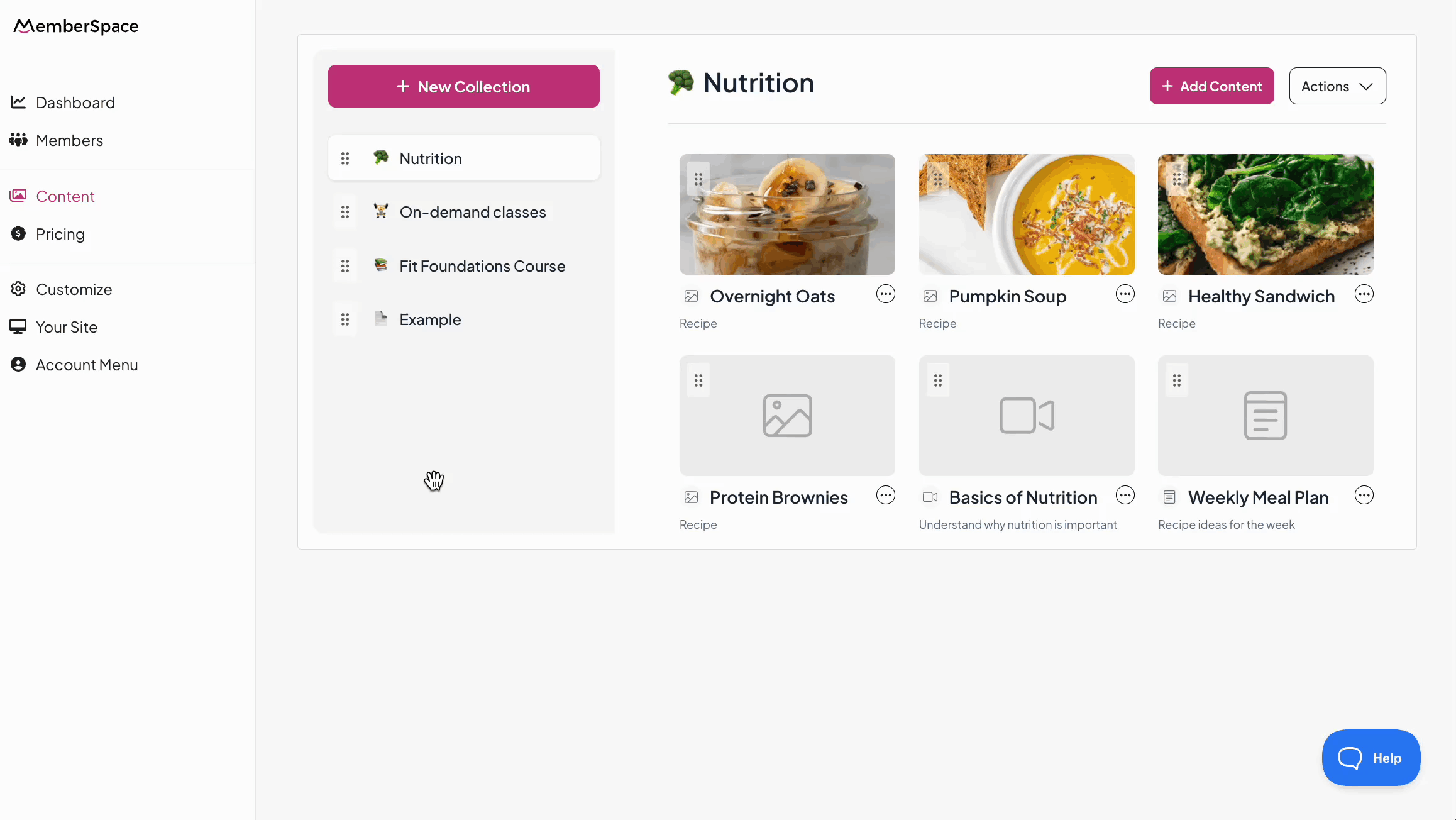 Memberspace member menu