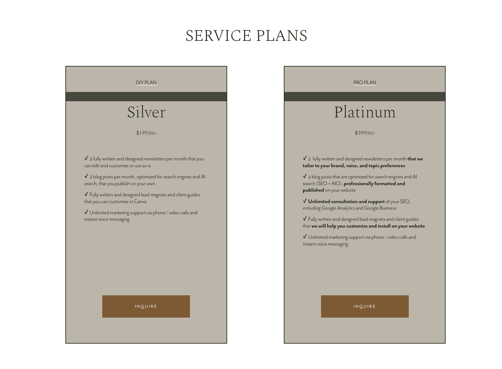 service based business example tiers