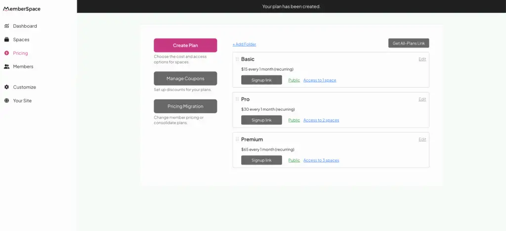 squarespace membership tiers example
