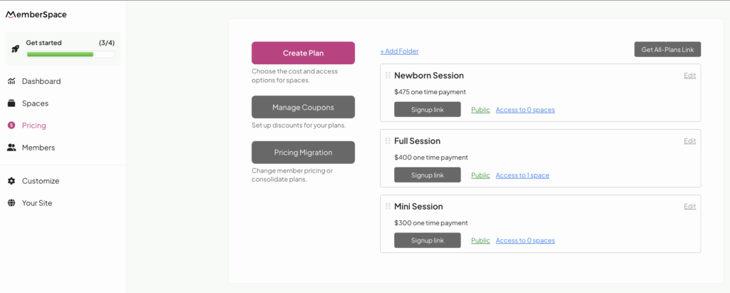 photography pricing plans