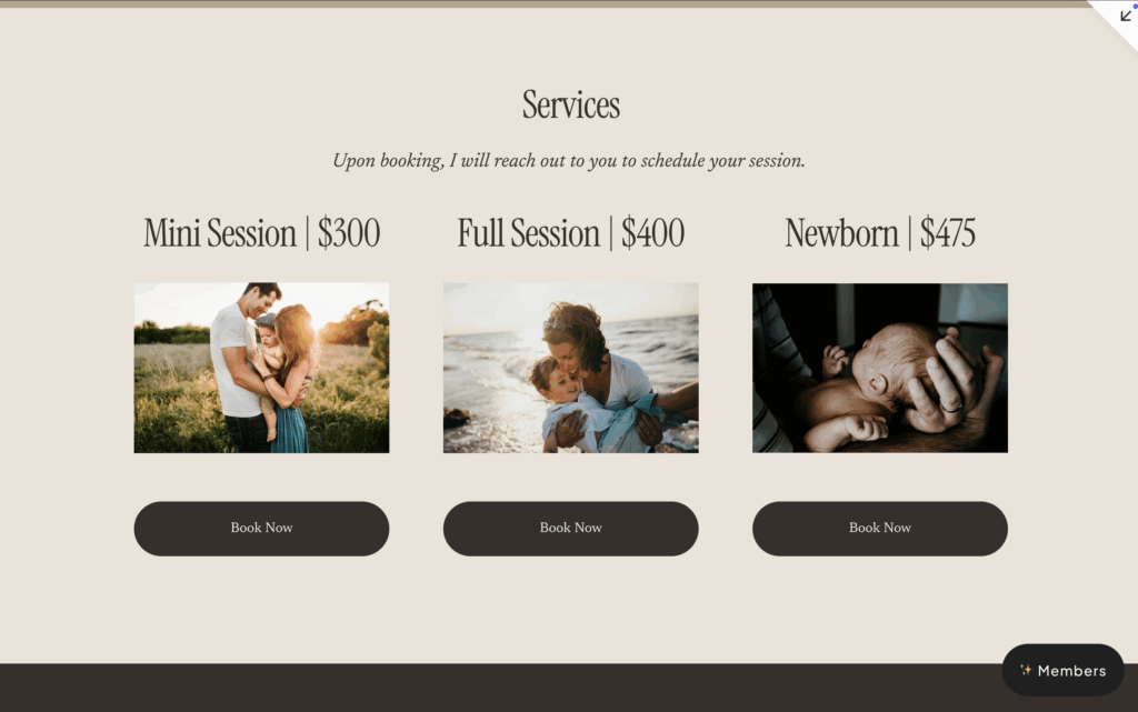 squarespace photography packages