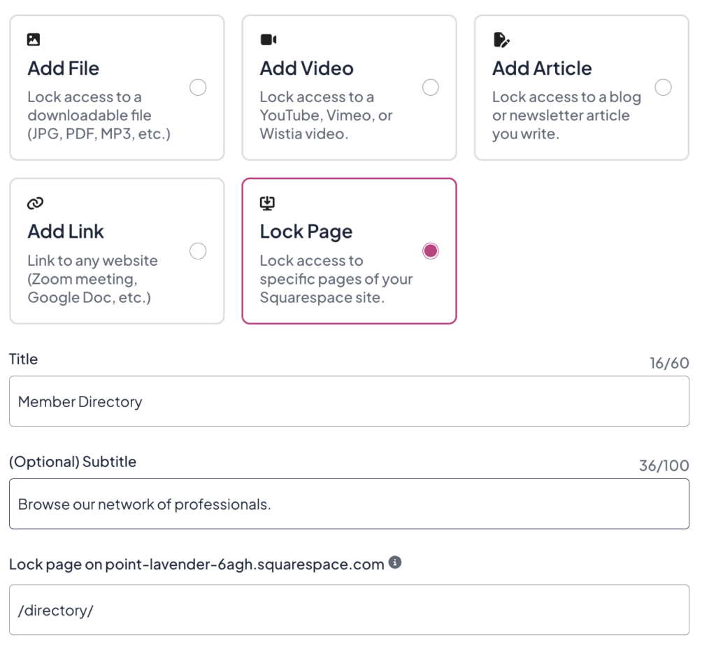 lock squarespace directory page