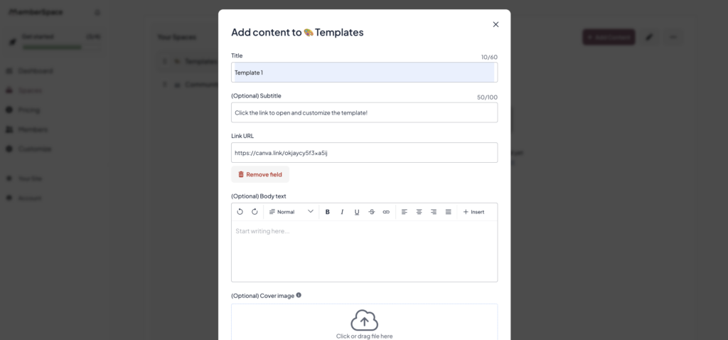 add canva template links to memberspace