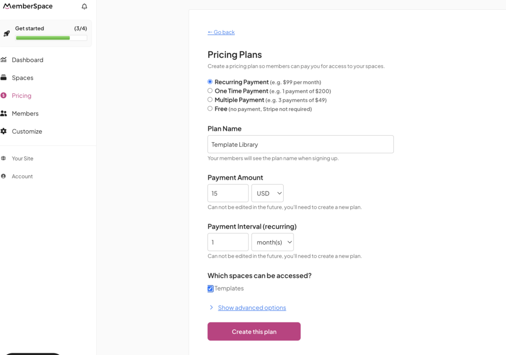 pricing templates on squarespace
