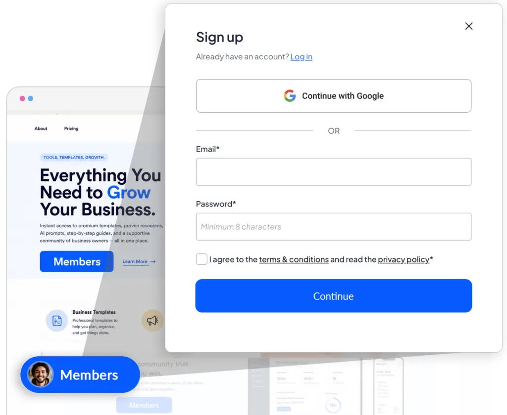 wix membership site signin options